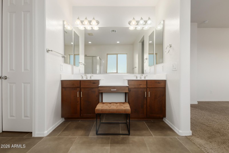 Double sinks and vanity area