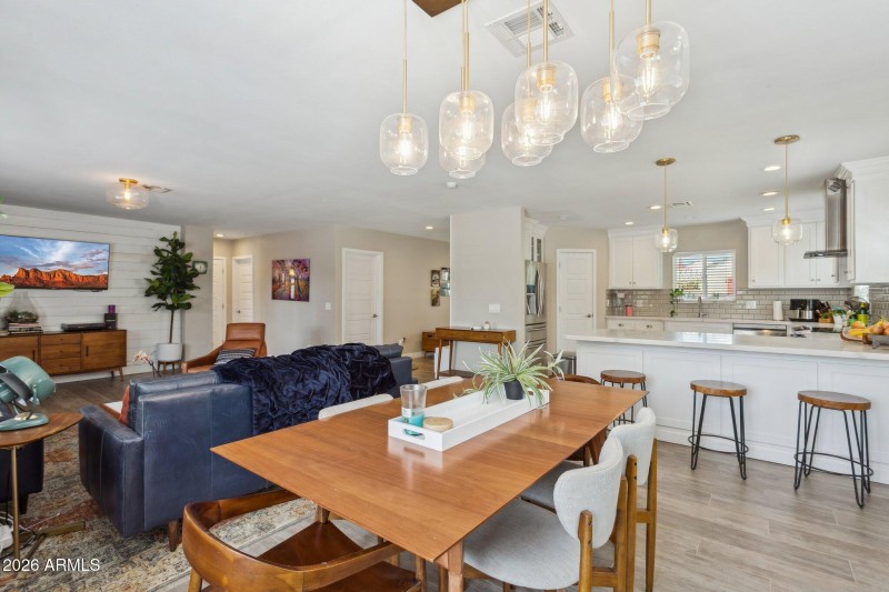 Living, dining and kitchen are all open