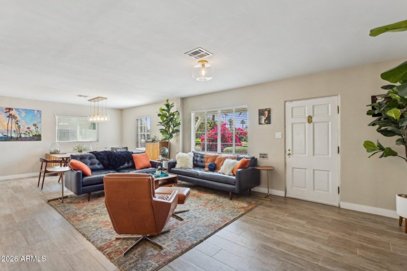 Living room + dining room view