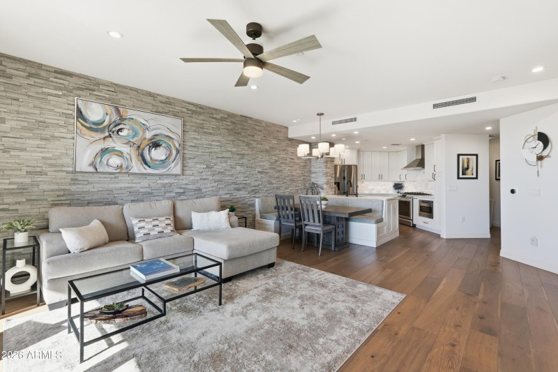 Stacked stone accent wall