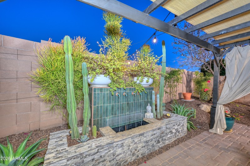 Night-Backyard Water Feature