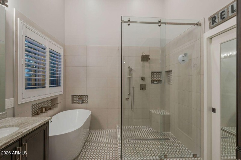 Primary bath tub & shower.