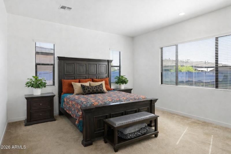 Cozy floral bedroom with natural light (