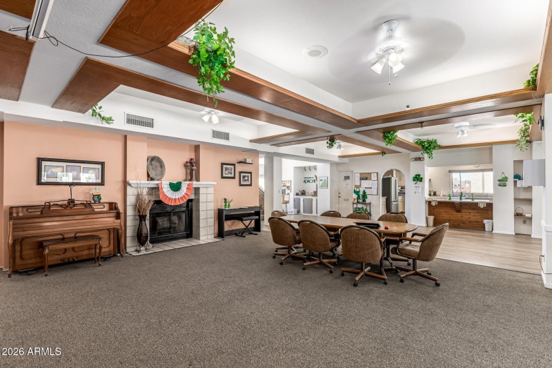 Rec Rm: Piano & Fireplace