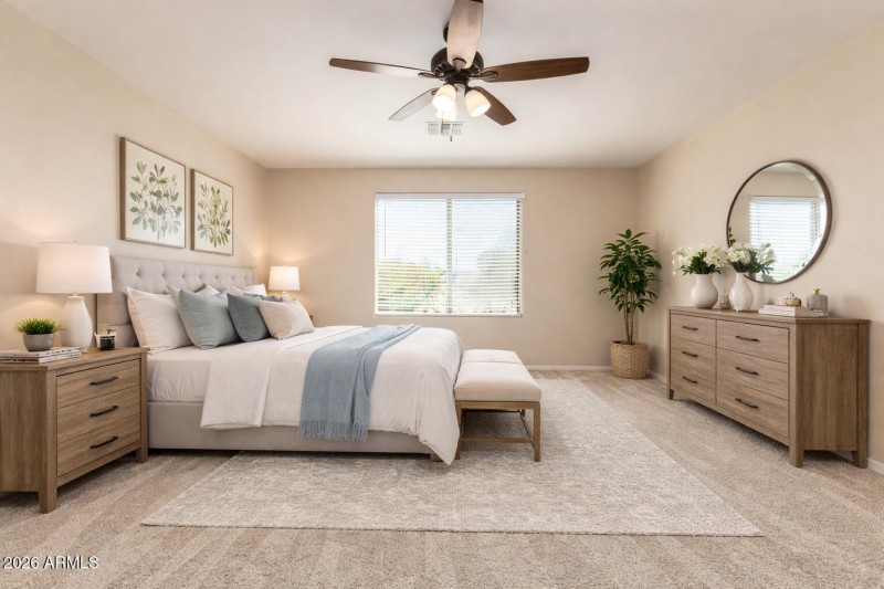 Calming neutral-toned bedroom design