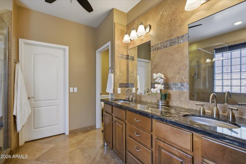 Primary bathroom dual vanities