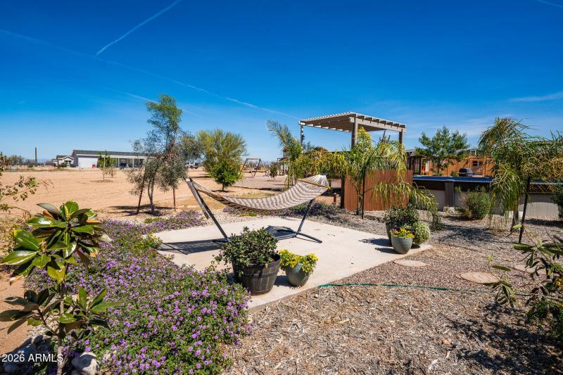 Concrete pad with lush vegetation