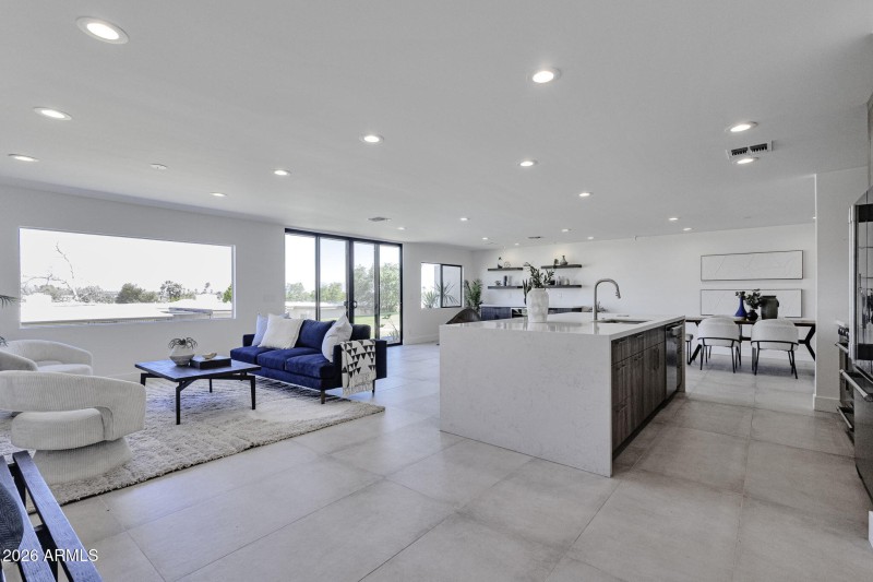 View from the foyer across great room.