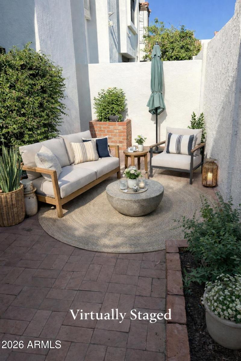 Charming patio with cozy seating