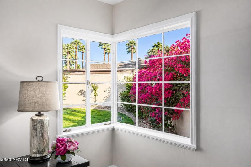 Master window with bouganvillia