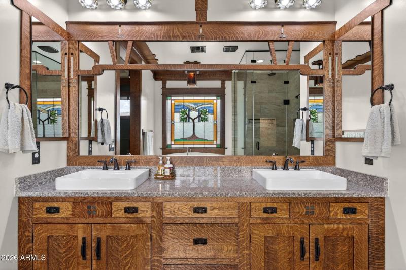 Dual Vanity with Natural Wood
