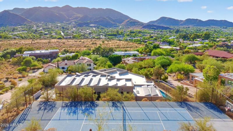 Aerial View with Tennis Court