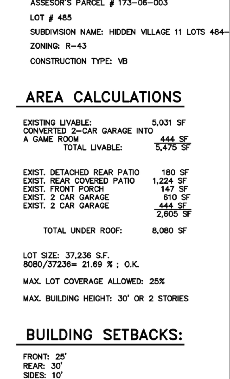 SqFt per plans