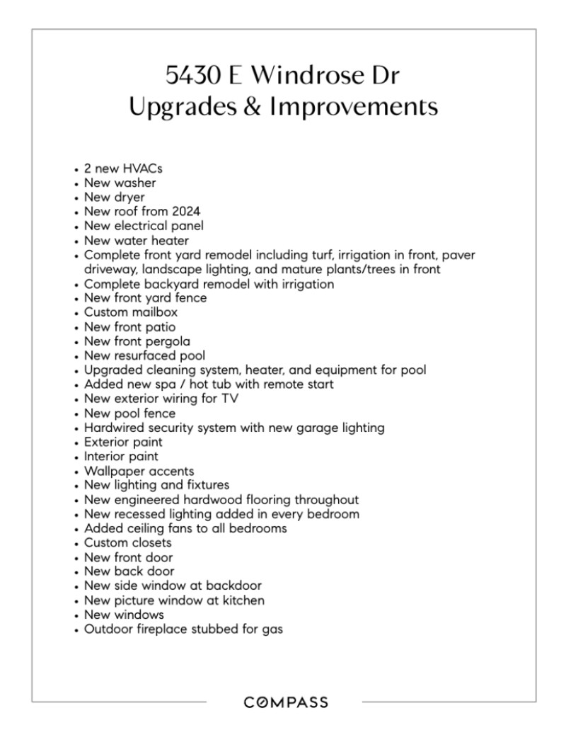 Upgrades and Improvements List