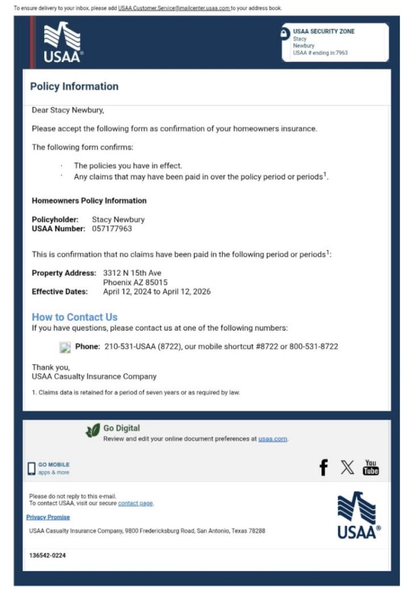 Claims History Letter