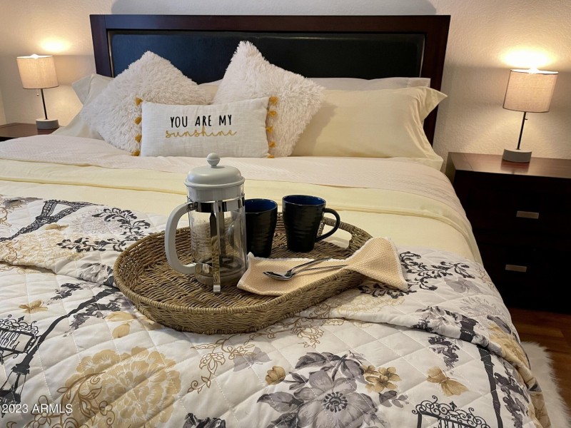 Bed with coffee