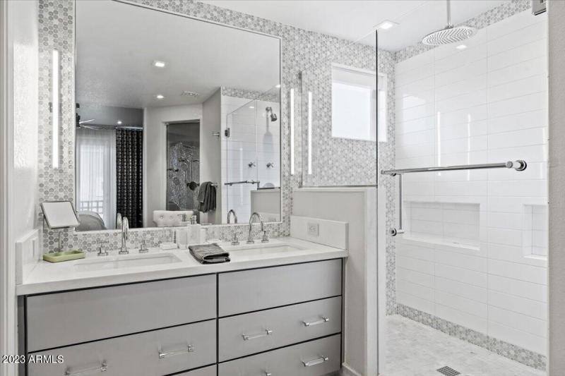 Bathroom with Double Sinks & Shower
