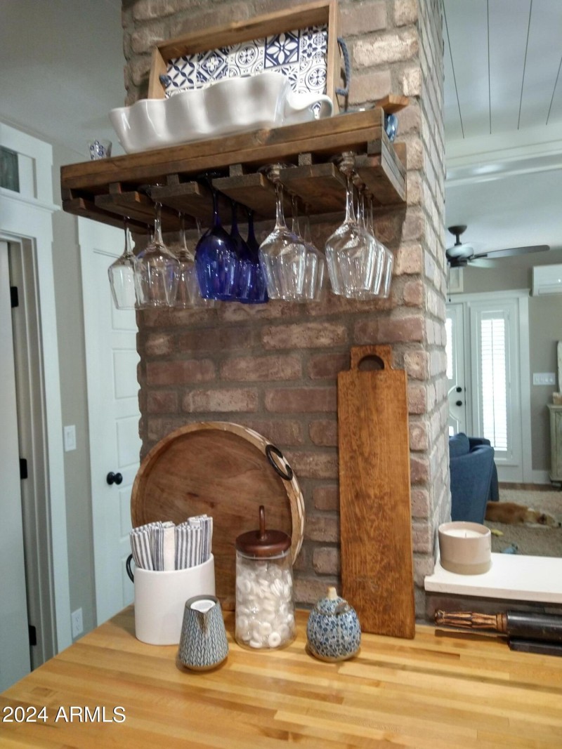 Wine glass rack & butcher block counter