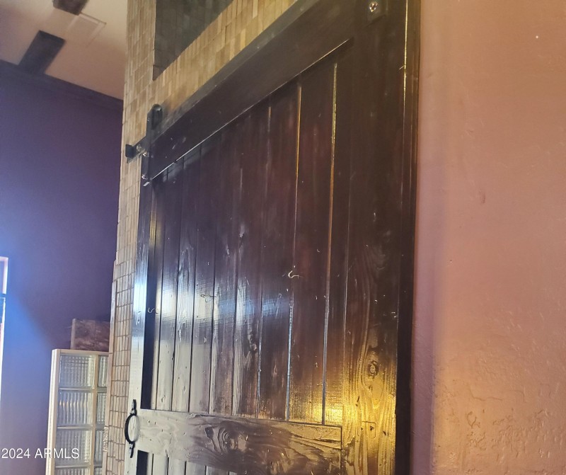 Master bathroom sliding barn door croppe