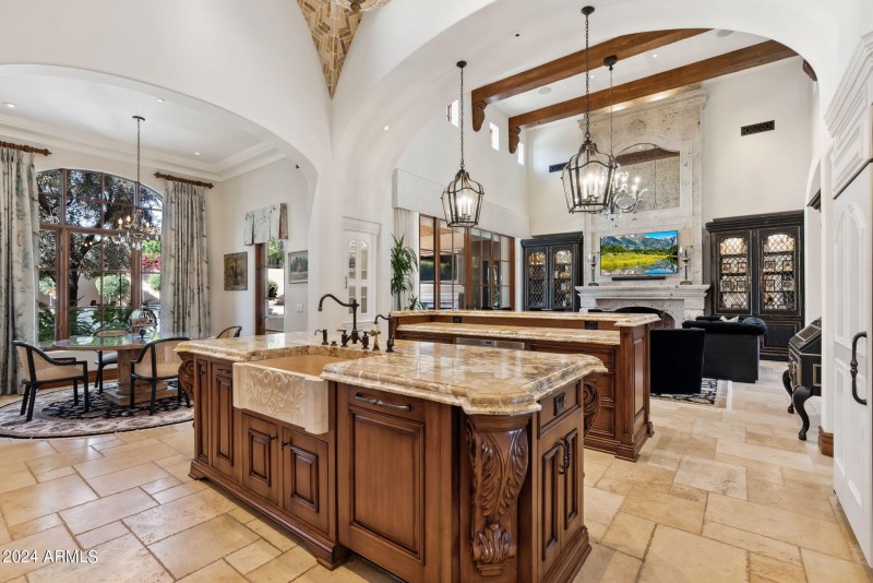 kitchen featuring two islands