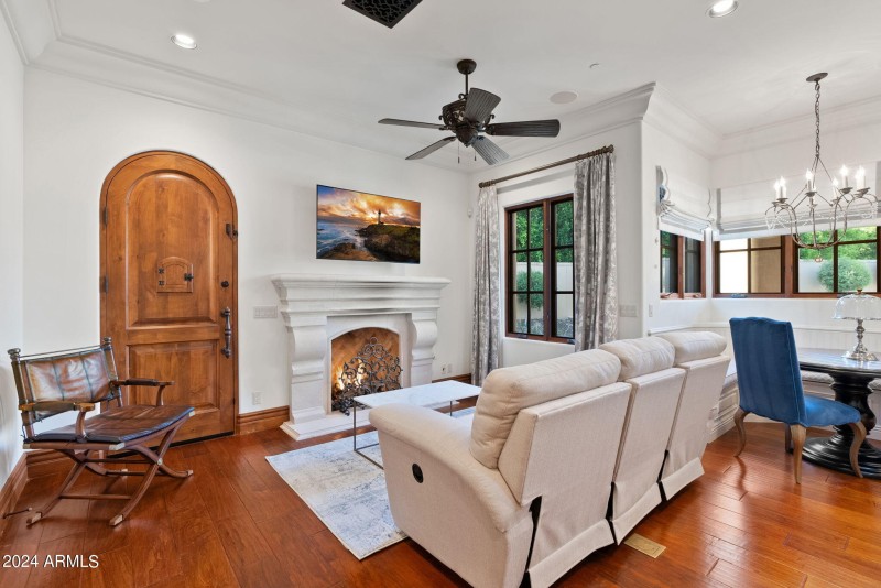 Guest House living room with fireplace