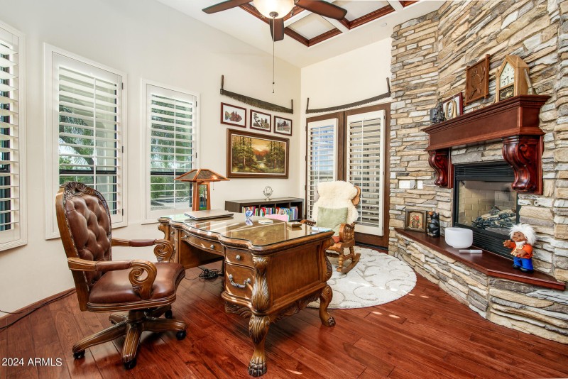 Fireplace W/ Stone Surround, Wood Mantel