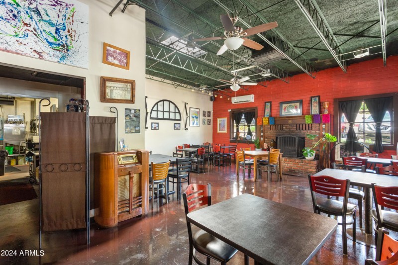 Dining area with fireplace