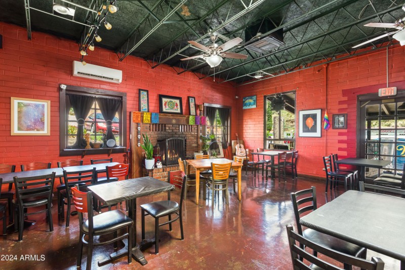 Dining area with fireplace