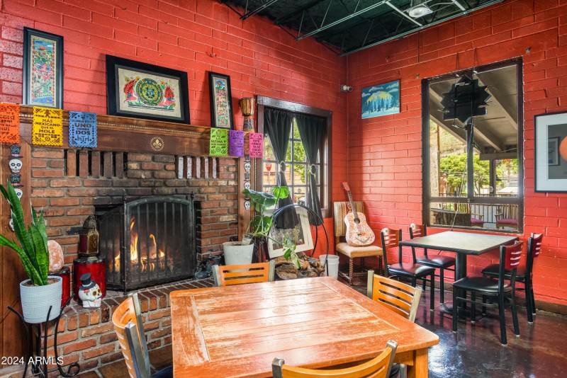 Dining area with fireplace