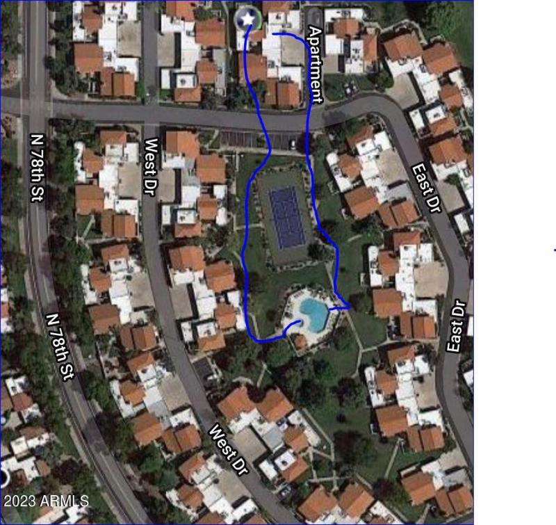 Walk to tennis and pool