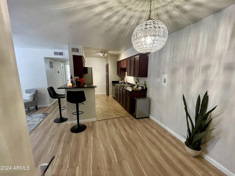 Into kitchen
