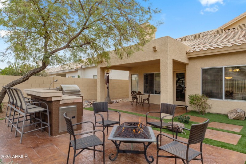 Backyard gas firepit and BBQ