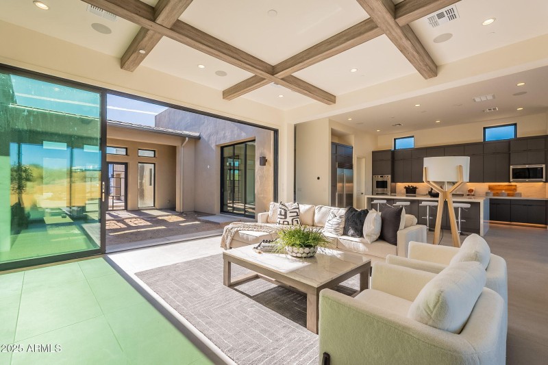 Open, Bright Great Room to Courtyard