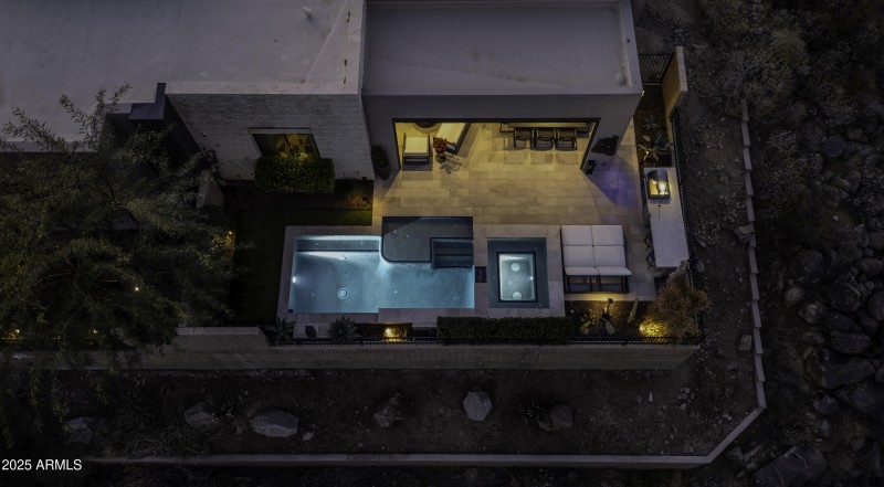 Nightime of Backyard, Pool & Spa