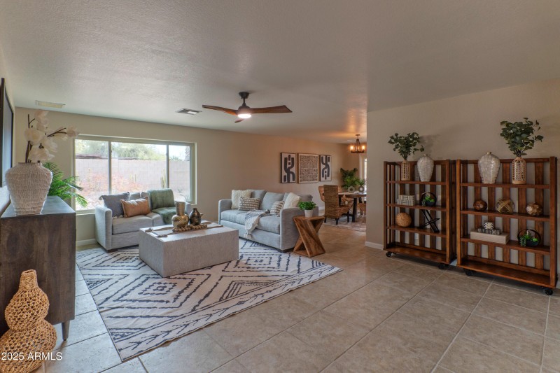 Large family room flows to dining