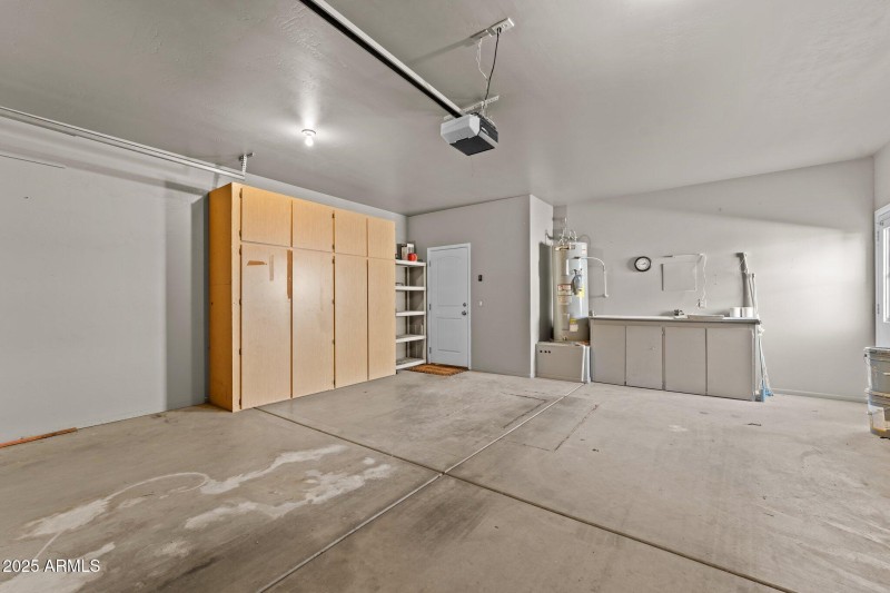 Garage with cabinets