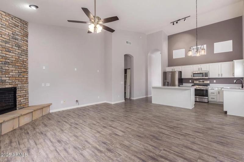 Family and Kitchen with Fireplace