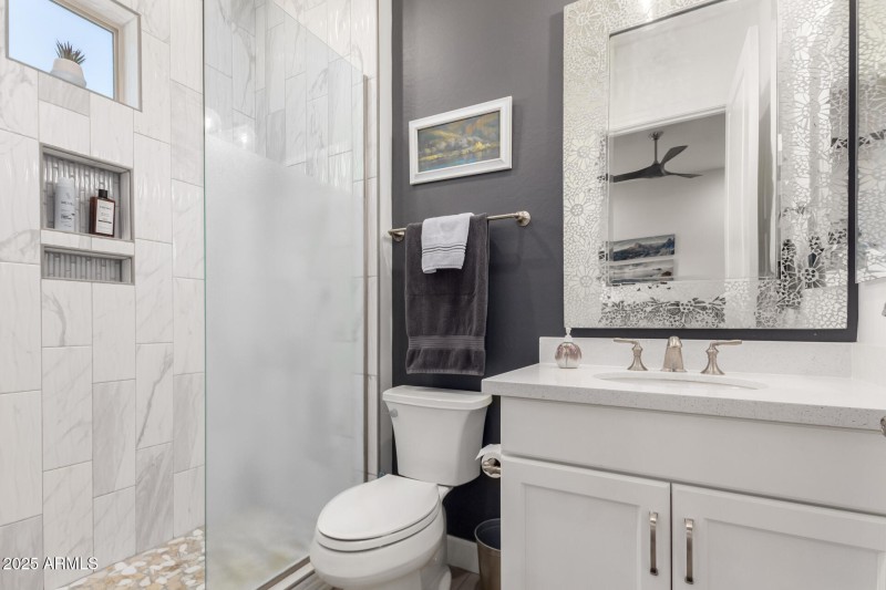 Casita walk in custom tiled shower