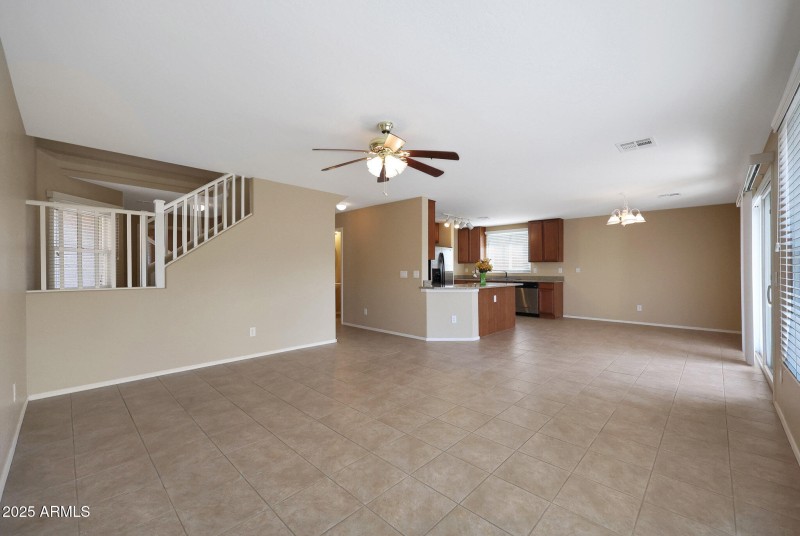 View into Dining area and kitchen