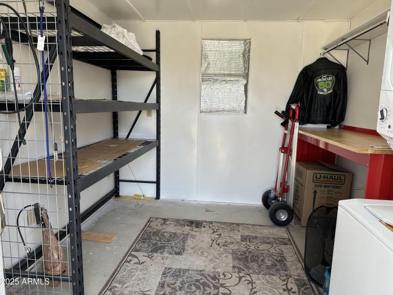 Shed interior wth shelving (1)