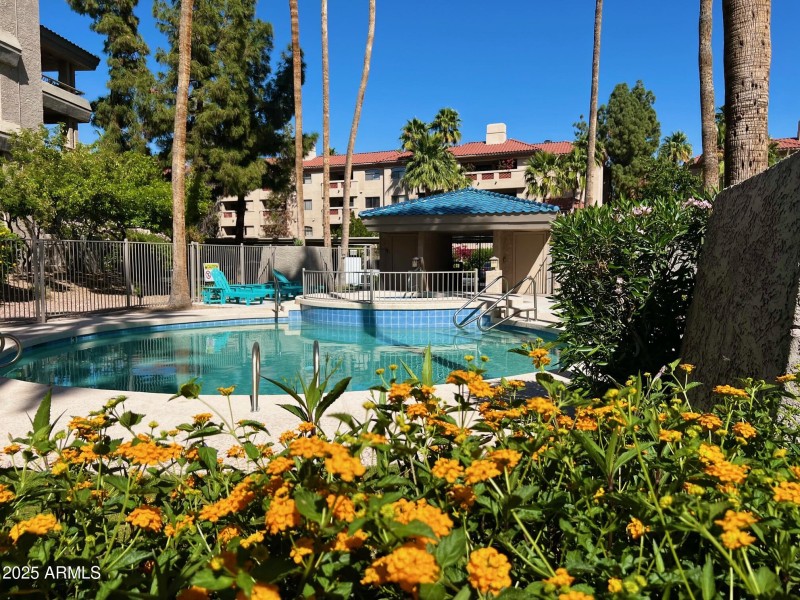 One of two community swimming pools