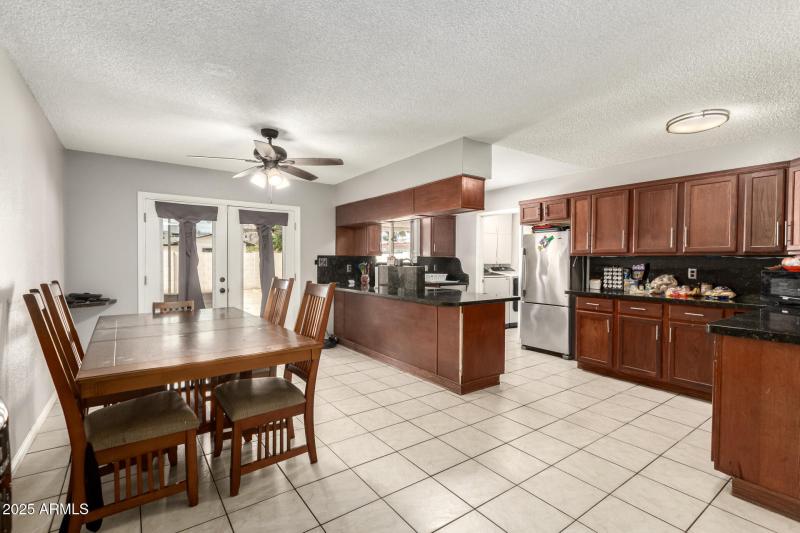 Kitchen open to dining area