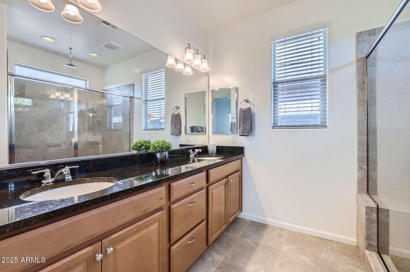 Primary bathroom with dual sinks