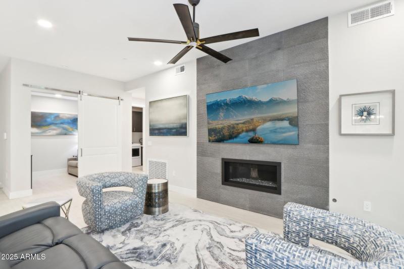 Custom tiled wall with Gas Fireplace