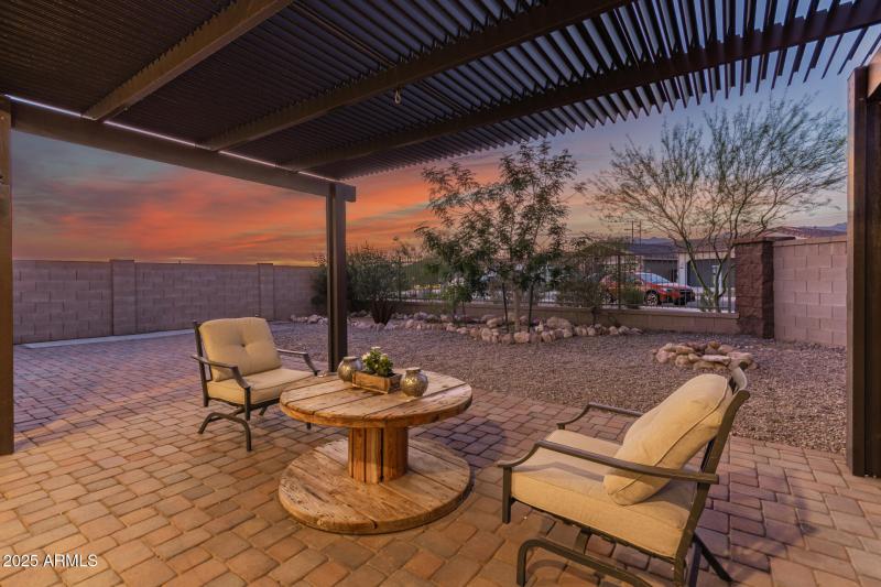 Covered patio at sunset
