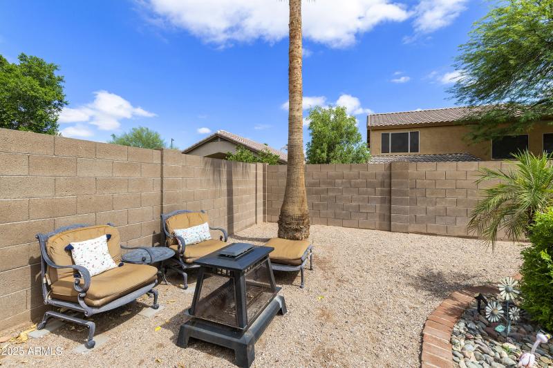 Backyard firepit and seating area