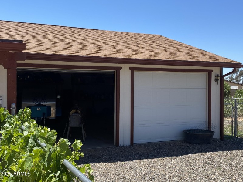 Two of the three garages