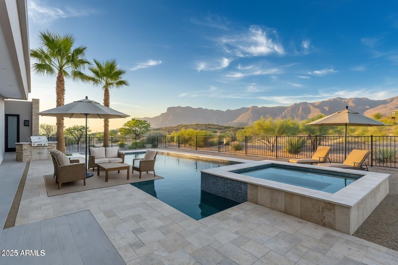 pool deck staged w palm trees V