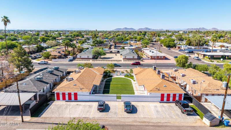 Aerial of back parking area