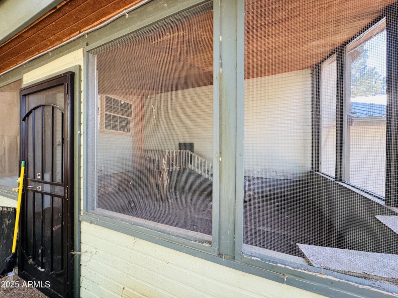 Screened dog run from house